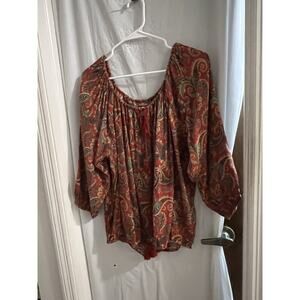 Ralph Lauren Denim And Supply Red Paisley Boho Tassel Tie Elastic Waist Top Sz M